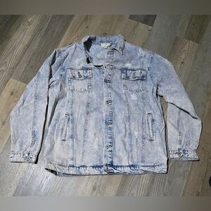 Women's Size 1xl Oversized Distressed Denim Shirt Jacket